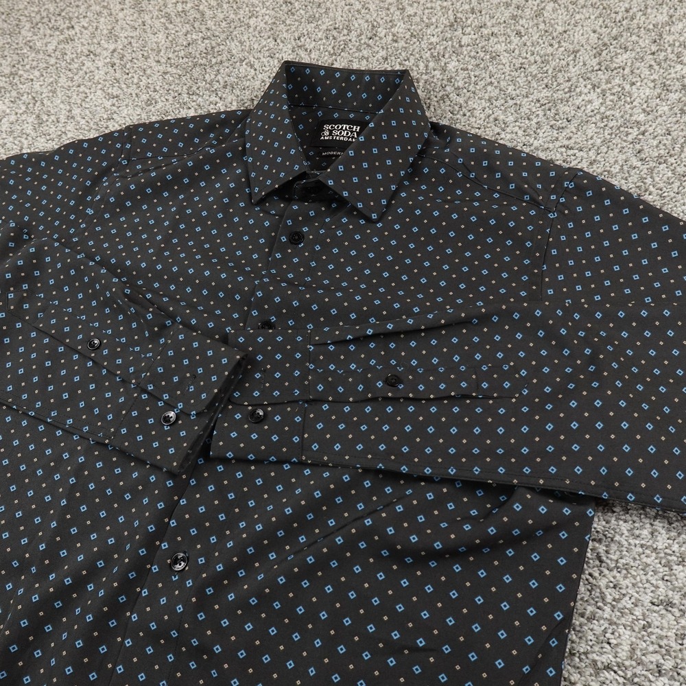 Scotch Soda Shirt Mens M 15.5 39 Black Geometric Long Sleeve Button Up Dress Top